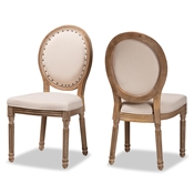 Baxton Studio Louis Traditional French Inspired Beige Fabric Upholstered and Antique Brown Finished Wood 2-Piece Dining Chair Set Baxton Studio restaurant furniture, hotel furniture, commercial furniture, wholesale dining room furniture, wholesale dining chairs, classic dining chairs